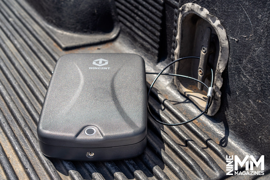 a photo of a gun safe with a security cable