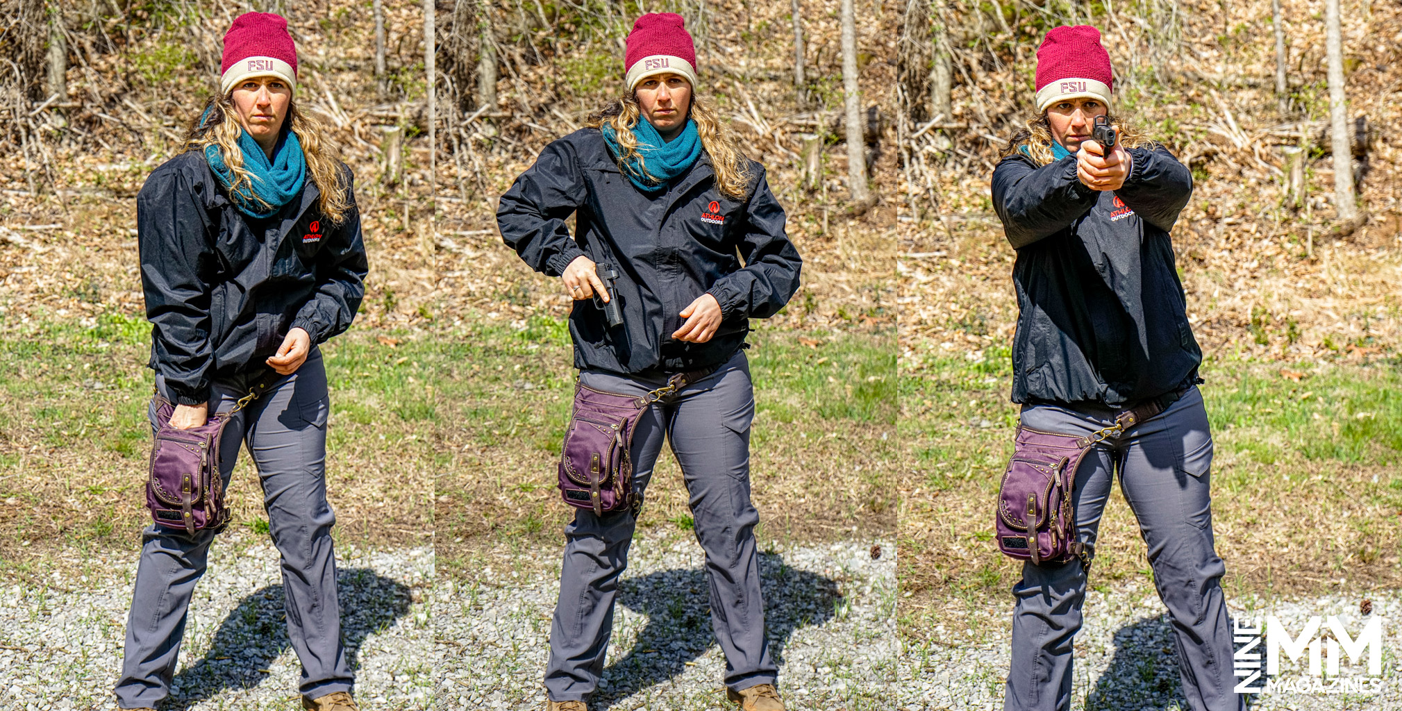 a photo of a woman drawing a gun from CrossBreed Holsters modular holster