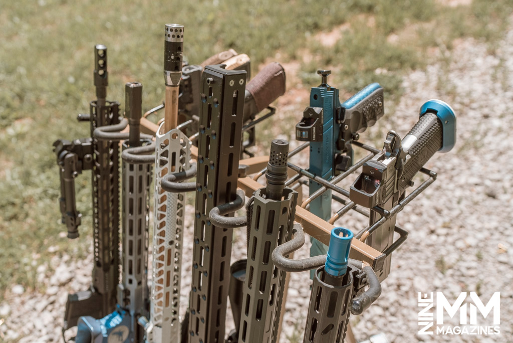 a photo of guns stored at a gun range