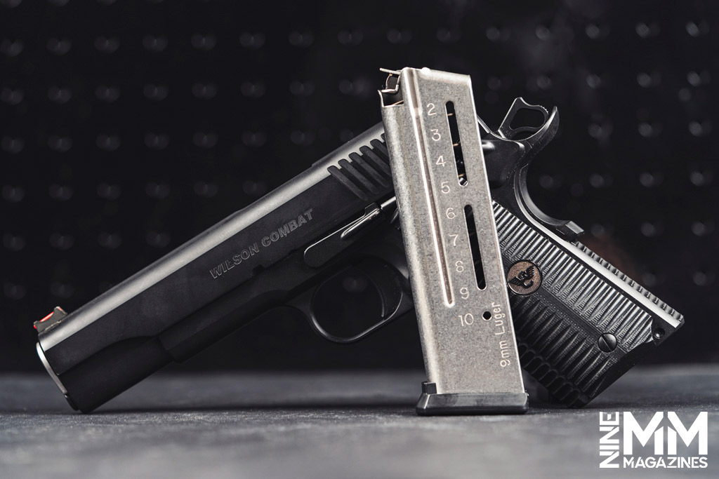 a photo of a 1911 with single stack handgun magazines