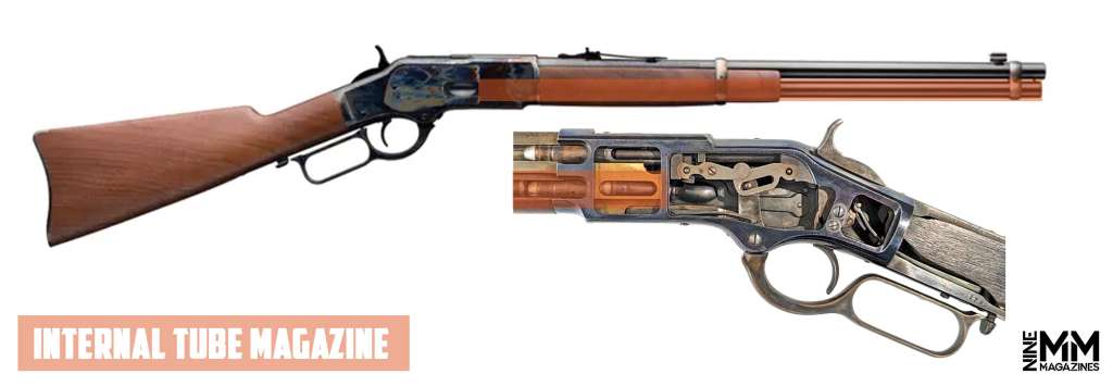 a tube fed lever action rifle a photo of a tube fed lever action rifle