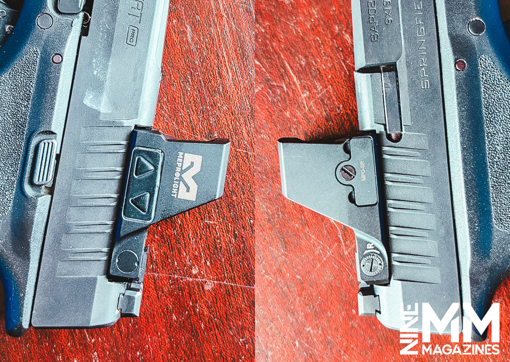 a photo comparing edc pistol optics