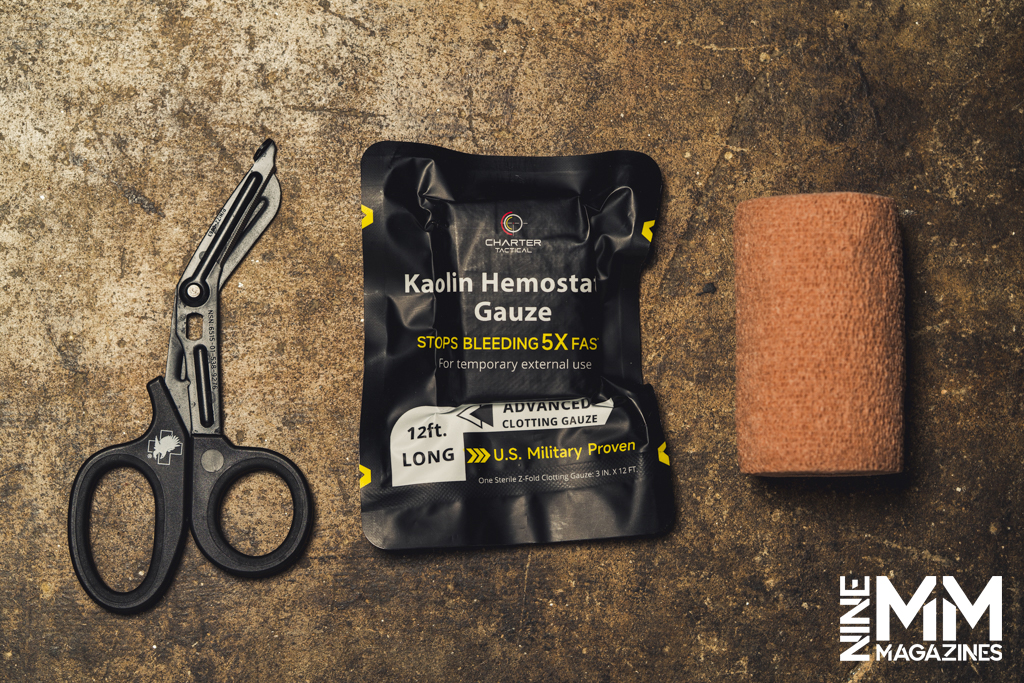 Kaolin Hemostatic Gauze and trauma shears a photo of Kaolin Hemostatic Gauze and trauma shears