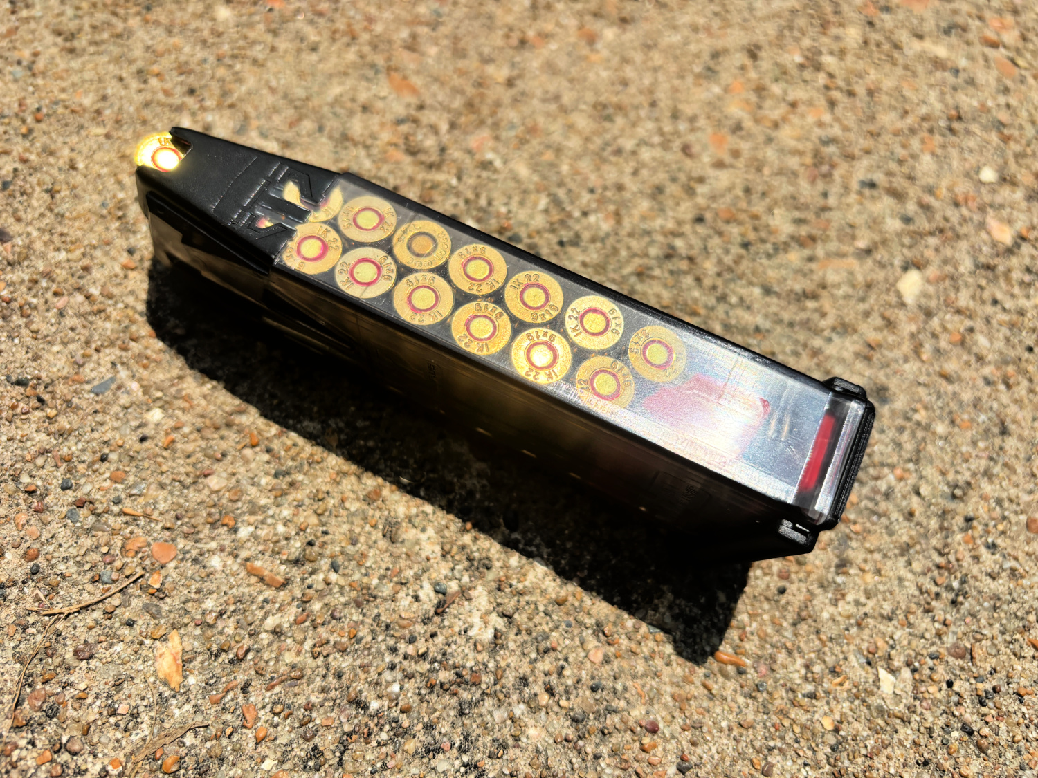 a photo of a loaded handgun magazine